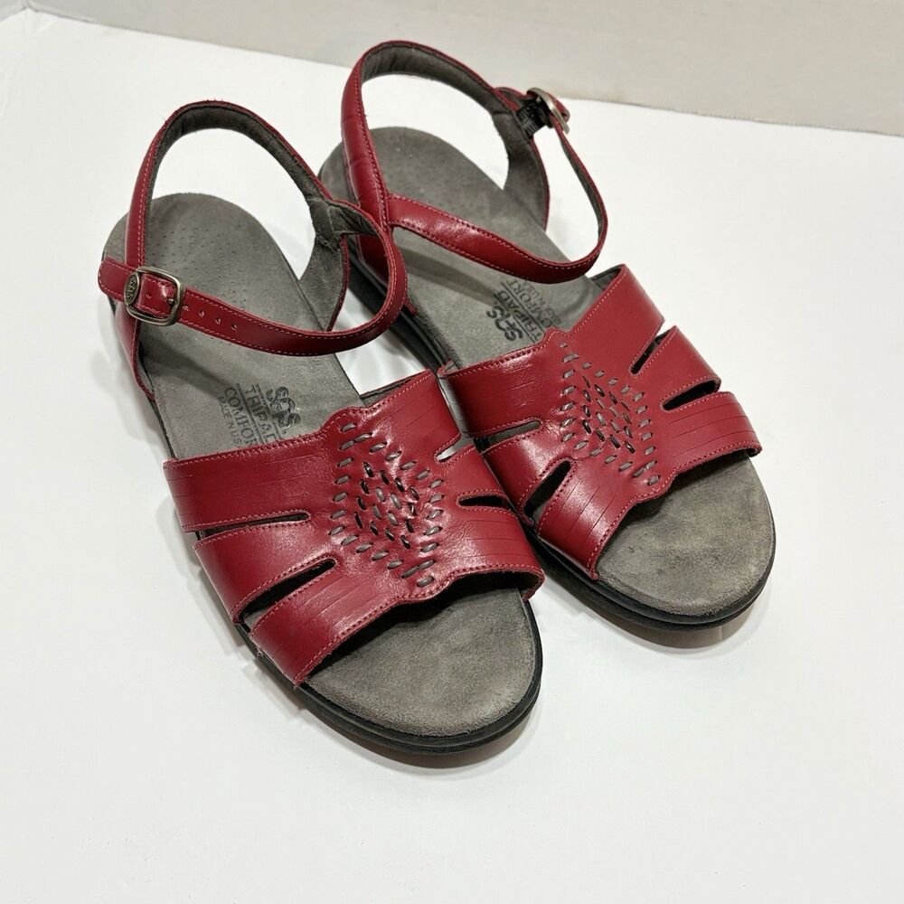 SAS Huarache Quarter Strap Sandal Womens Red Leather Tripad Comfort Shoes 8M